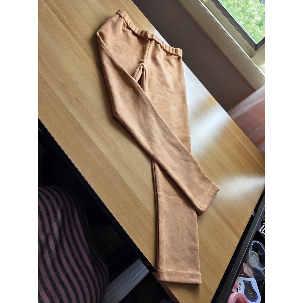 Nicole Miller New York Girls Faux Suede Leggings Tan Camel Size 8 Elastic Waist